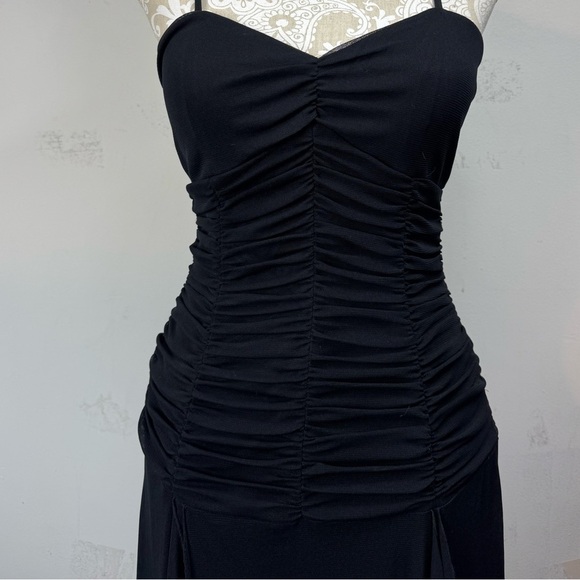 Vintage Y2K Caché Size 8 Black Ruched Handkerchief Hem Midi Dress Whimsigoth - Picture 6 of 6